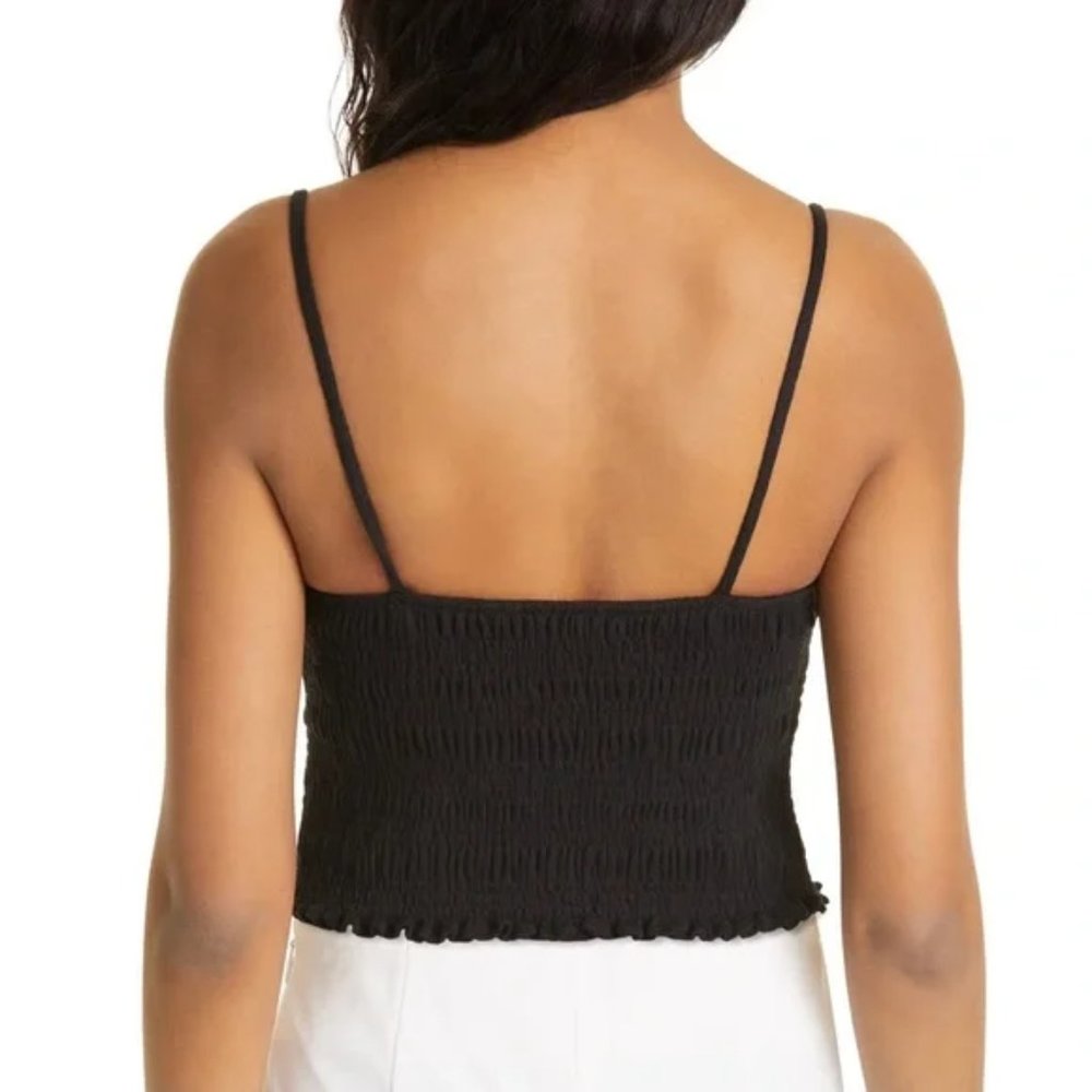NWT REBECCA TAYLOR Black Smocked Tank Crinkle Crop Top Size Medium Cami - Picture 2 of 9